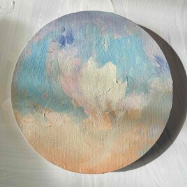 油彩 絵画 『空』丸形アートパネル 直径20cmインテリア 絵画 原画