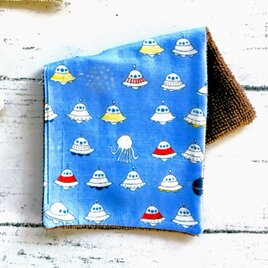 UFO  ハンカチタオル　ハーフハンカチ　ガーゼハンカチ　青地　名入れ　マイクロファイバータオル