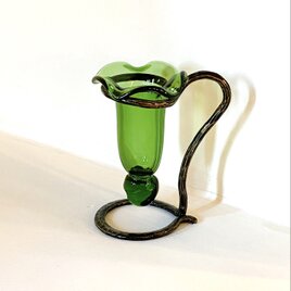 キャンディ型ガラス花器(グリーン×茶色アーム)