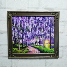 幻想的な光 油絵/油彩画【藤のライトアップ】絵画 原画