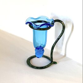 キャンディ型ガラス花器(濃い水色×グリーンアーム)