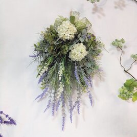 ラベンダー と スノーボール の ナチュラル グリーン スワッグ ns410 アーティフィシャルフラワー