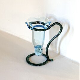 キャンディ型ガラス花器(水色ガラス×グリーン色アーム)