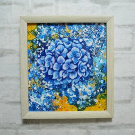 【油絵】 【雨と紫陽花】しずくきらめく、青い季節の油絵 原画