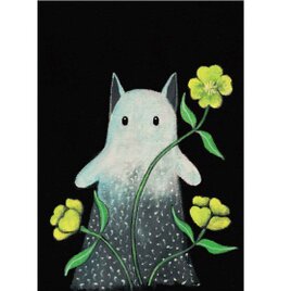 絵本と原画セット 絵本「猫木霊と黒猫木霊」 徳島洋子作品 原画タイトル「猫木霊」