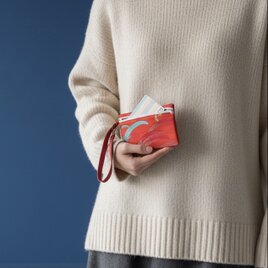 キーケースにもなる2way カードケース【送料込み】帯リメイク　オレンジ