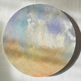 油彩 絵画 『空』丸形アートパネル 直径25cmインテリア 絵画 原画