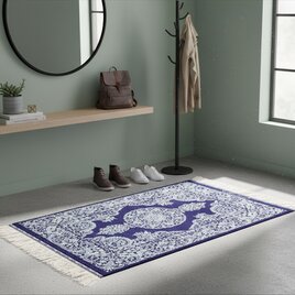 ペルシャ絨毯　ネイアブリシャム　カシャーン産　ハイブリッドラグ　90x60㎝　藍色　PS9095