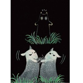 絵本と原画セット 絵本「猫木霊と黒猫木霊」 徳島洋子作品 原画タイトル「ダンゴムシの取り合い」