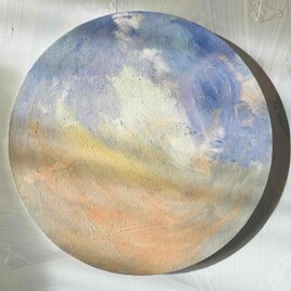 油彩 絵画 『空』丸形アートパネル 直径30cmインテリア 絵画 原画