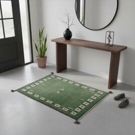 ペルシャ　ギャッベ　マット大　ラグ　116x82cm　Green　生命の木　ヤギ　羊　RJ15526