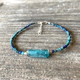 *sv925*ローマングラスとクリソコラの海色ブレスレット　