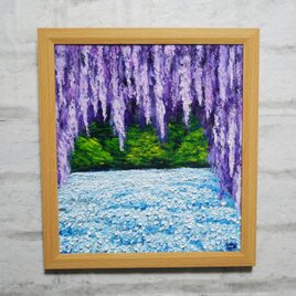 油絵 油彩 油彩画 絵 絵画【ネモフィラと藤の花】春〜初夏を感じる手描き油彩画 絵画