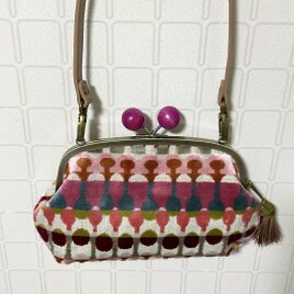 クラーククラーク社輸入生地　カラフル　大きな木玉親子がま口長財布バッグ　
