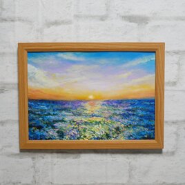 油絵 油彩 油彩画 絵 絵画【夕日に輝くネモフィラ】