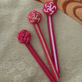 絹巻き水引 梅結びのしおり3本set｜和モダン・上品なハンドメイド栞 赤3個set
