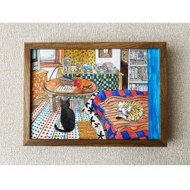 「二匹の部屋」額縁入り（原画）