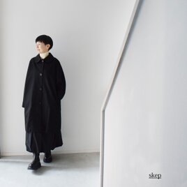 丸襟のゆったりライトコート（コットン100％）：黒［CO59LSBK］