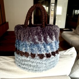 ブルー&グレー、ブラウンのシンプルトートバッグ