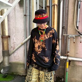 タイダイ スウェット トレーナー Lサイズ ブラック×オレンジブラウン HD25-36