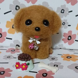 羊毛フェルト クリクリお目目の可愛いワンちゃん　餌骨付き