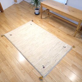 ペルシャ ギャッベ　玄関マット大　ラグ　130x82㎝　アイボリー　シンプル　RJ9035