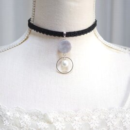 【受注製作】レジンアート　ラウンドモチーフとタティングレースとベルベットリボンのチョーカー〈雲に抱かれて〉