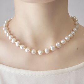 14kgfビーズ×淡水パールの41cmネックレス