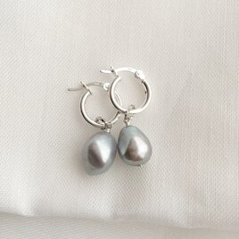 【Silver925】グレーバロック 淡水真珠 パール シルバー フープピアス