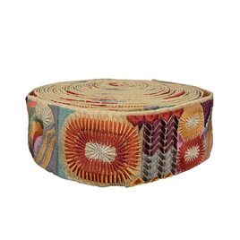 インド刺繍リボン50cm切り売り ボーホーフラワー オレンジ 4.8cm幅 花 HC ボヘミアン R-0836