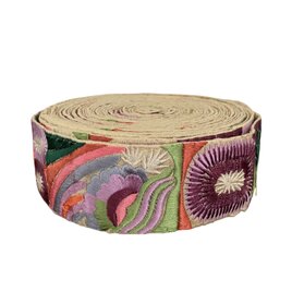 インド刺繍リボン50cm切り売り ボーホーフラワー パープル 4.8cm幅 花 HC ボヘミアン R-0837