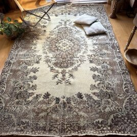 超大判171×273 ミルクココアブラウンメダリオン　トルコヴィンテージラグ