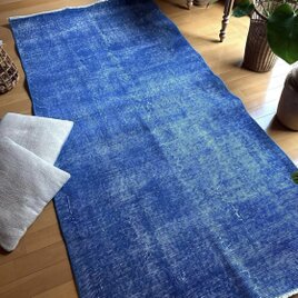 99×212青空色オーバーダイ　ワンカラーラグ　トルコヴィンテージラグ