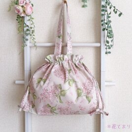 リバティ アーカイブ・ライラックの巾着トートバッグ＊ペールピンク＊受注制作＊