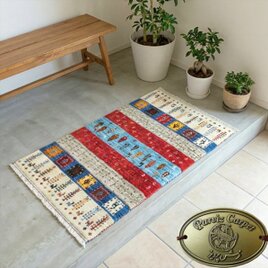 ペルシャ　ギャッベ　パルヴィーズ　コルクウール　カシュクリ　92x65cm　糸杉　パネル　カラフル　RJ16641