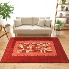 ペルシャ　ギャッベ　リビング　ラグ　200x150cm　茜色　桃色　パネル　RJ10600