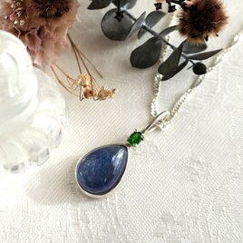 タンザナイト キャッツアイ＋ツァボライト 天然石ペンダント｜しずく型・シルバー・シンプル｜カジュアル おでかけ