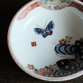 花と鶴と蝶々◆伊万里　花蝶文赤絵金彩浅型大鉢　碗　骨董・antiques 器　暮らしに　明治期 　大