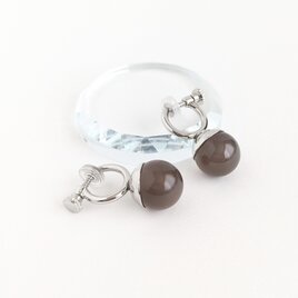 イヤリング[Gray onyx ball/Silver] グレーオニキス 天然石 フープイヤリング 縞瑪瑙