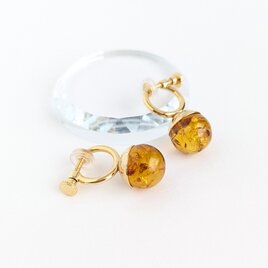 イヤリング[Amber ball/Gold] 琥珀 アンバー バルト海 天然石 フープイヤリング