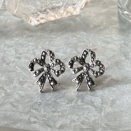 PA461-【 AVON 】エイボン・ヴィンテージピアス 1987 Romantic Bow Faux Marcasite