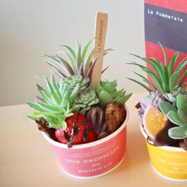 多肉植物のある風景 Ice Cream Arrangement ★フェイクグリーン★Strawberry