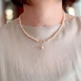 ピーチオレンジ ペールカラー 淡水パールのチョーカーネックレス　式にも　1点のみ