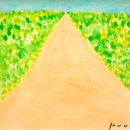 「空へ続く道」原画 ※木製額縁入り（18㎝角）一点物 水彩 イラスト 北欧インテリア　