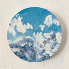 油彩 絵画 『冬空２』丸形アートパネル 直径20cmインテリア 絵画 原画