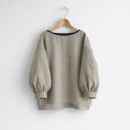 ボリューム袖 ボートネック 7分袖プルオーバー ブラウス｜リネン100%_Natural