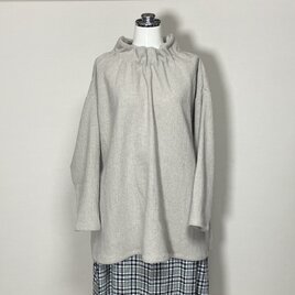 ★フラワーネックブラウス　長袖【ラフクロス（ハーフリネン）】生成り◆フリーサイズ