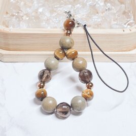 流れを切り替え、前へ進む 天然石ストラップ｜ライトニング水晶（雷水晶）・ジャスパー/パワーストーンストラップ No842S