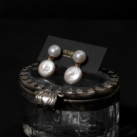 #1081E 12mmコインパールのソフトタッチイヤリング｜上品な淡水パール