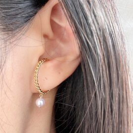 高品質あこや真珠 パールチェーンリング＆イヤーカフ２way